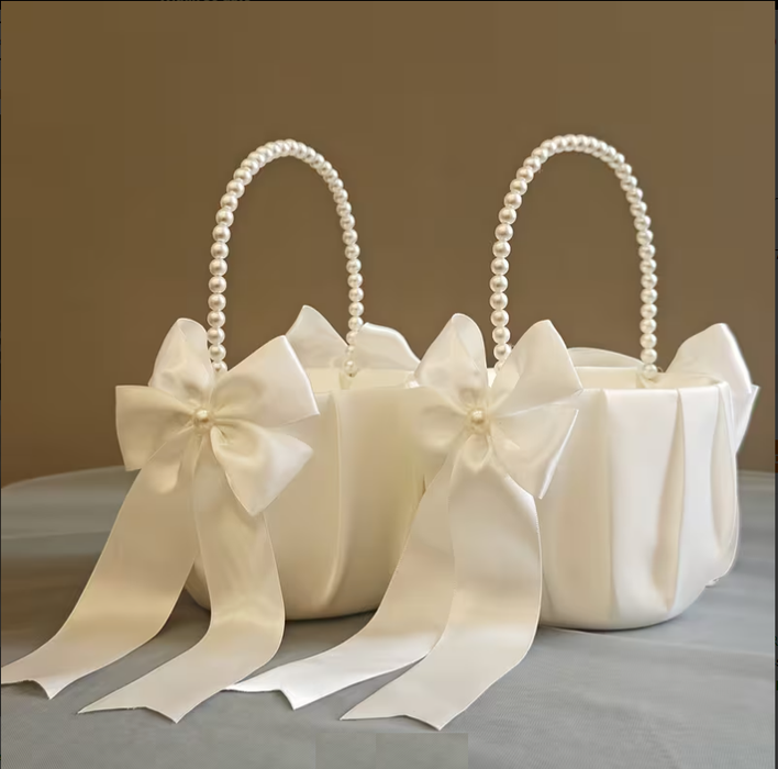 Flower Girl Basket with Pearl Handles