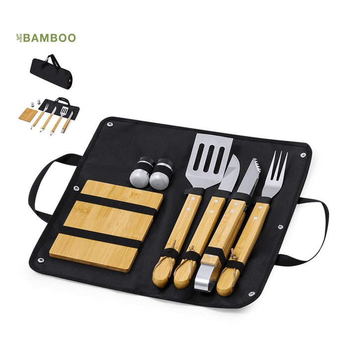 Bamboo and Steel Barbecue Set - 7pc