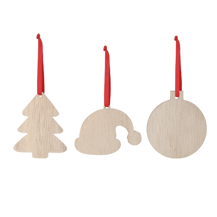 Wood Christmas Tree Ornament with Red Ribbon
