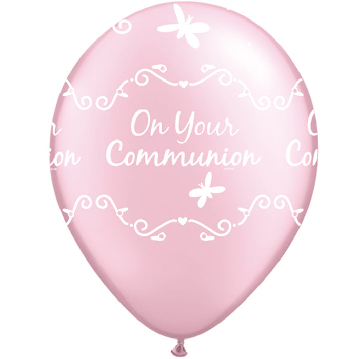 Latex Balloons 11'' Communion Butterflies Pink