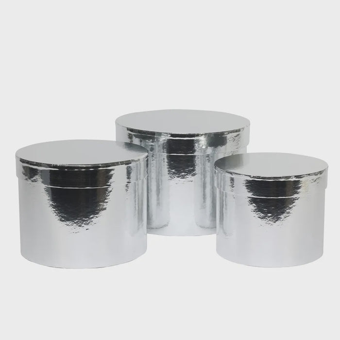 Metallic Silver Hat Box - 3 sizes