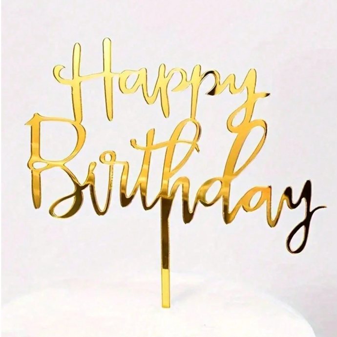 Acrylic Cake Topper - Happy Birthday - Gold