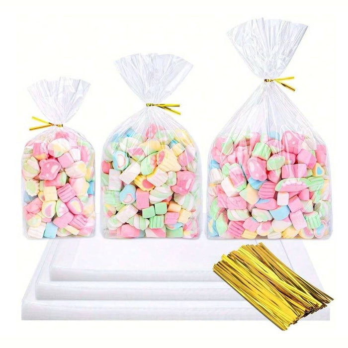 Cellophane Gusset Bag with Gold Twist Ties