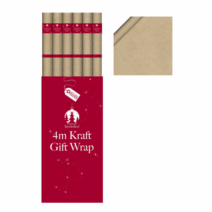 Christmas Kraft Wrapping Paper - 4m x 70cm