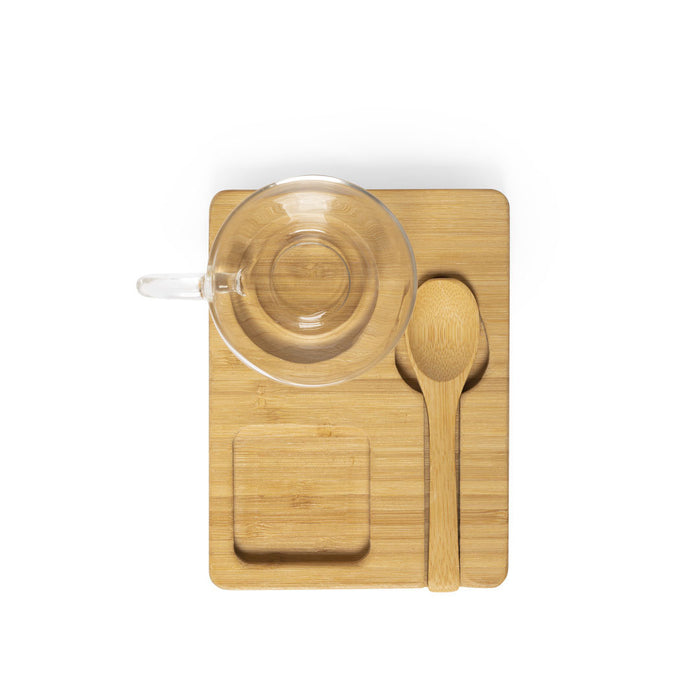 Set with Bamboo Tray and Spoon and Glass Mug