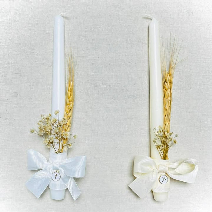 Candlestick -Gypsophila & Wheat with Cross