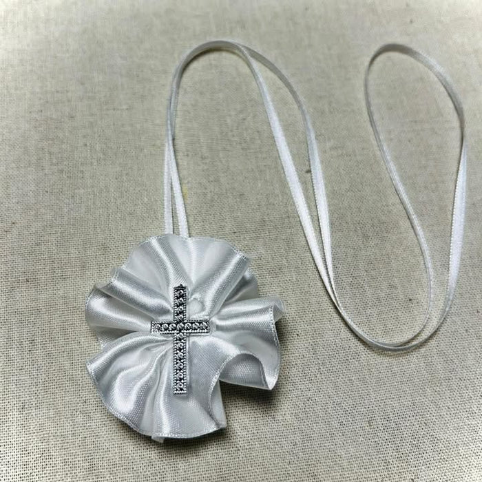 Domna for Girls - White Satin with Silver Cross