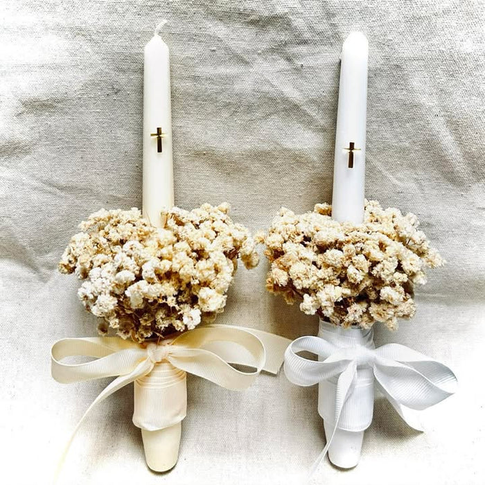 Candle Bouquet - Dried Gypsophila with Gold Cross