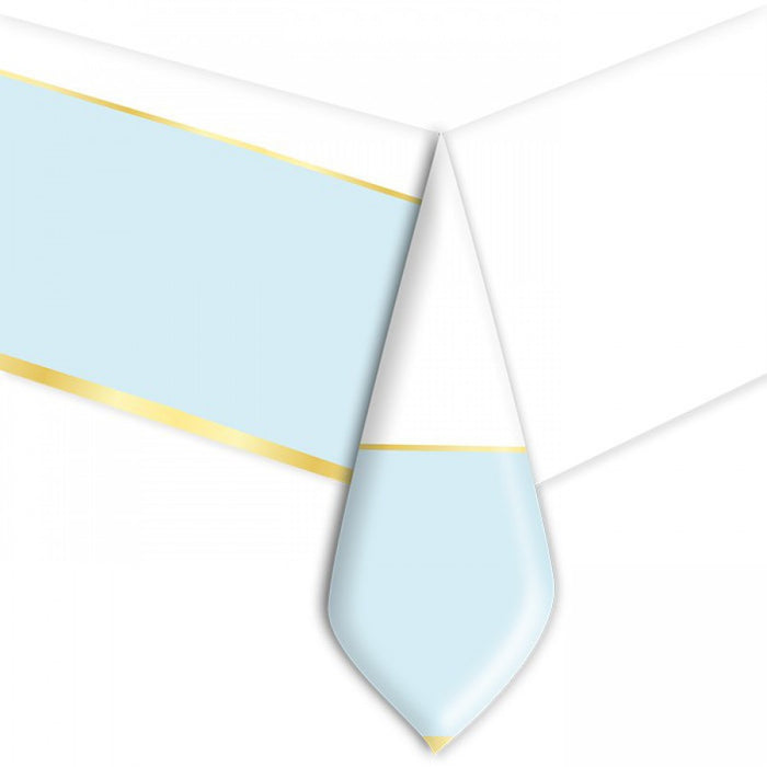 Tablecover Reusable Plastic - White, Light Blue and Gold - 140x270cm