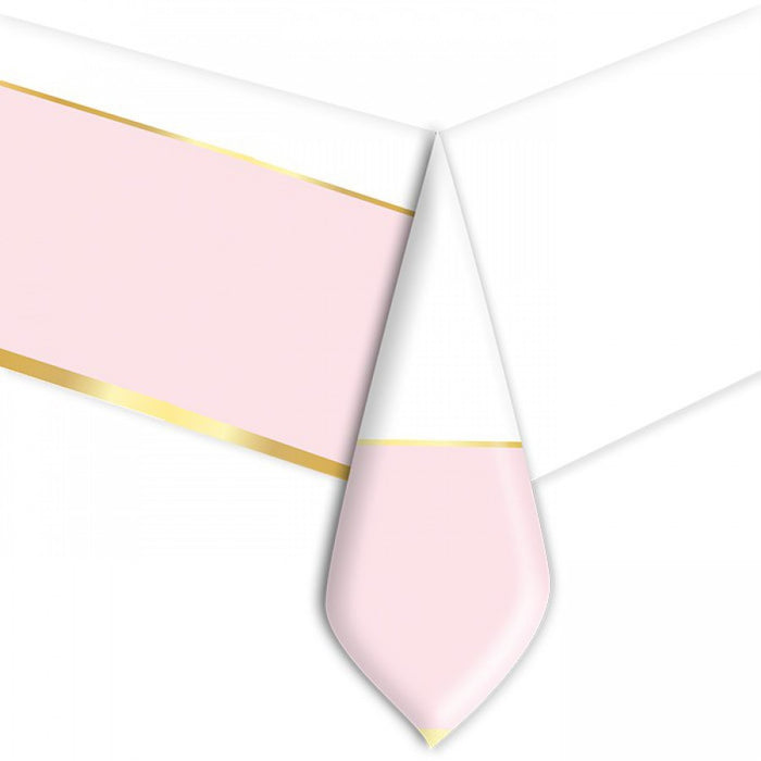 Tablecover Reusable Plastic - White, Pink and Gold - 140x270cm