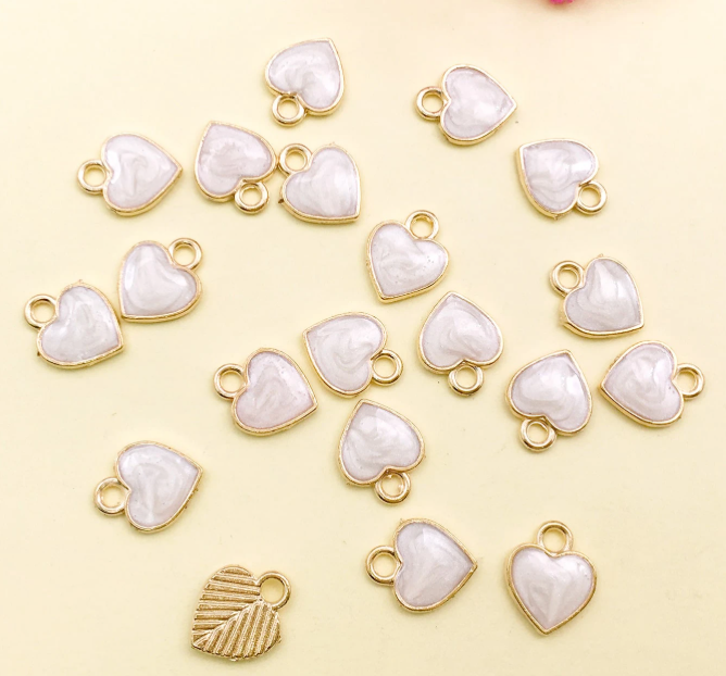 Metal Heart Charm with White Pearl Finish