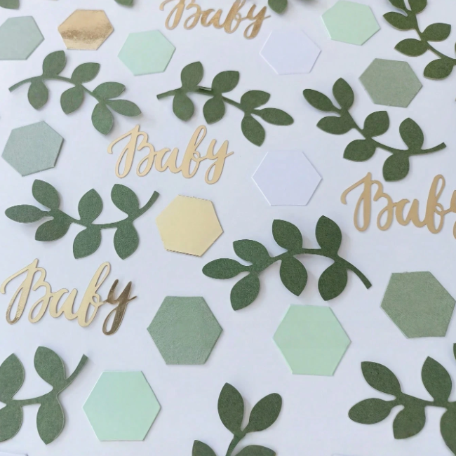 Baby Table Confetti - Leaves and Hexagons - 100pcs