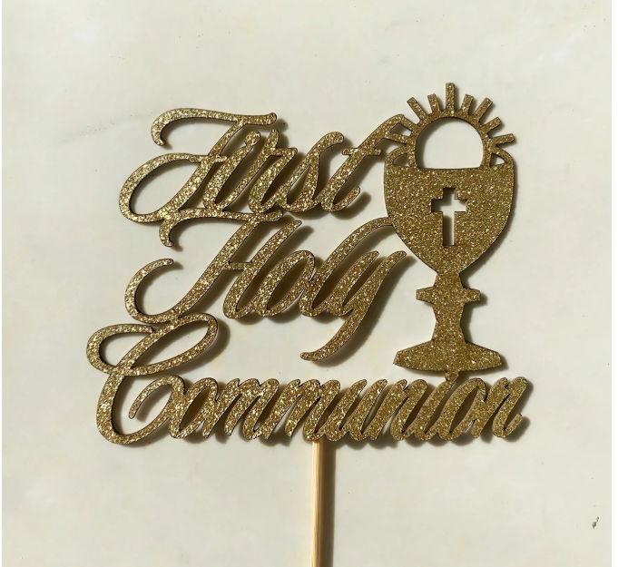 Gold Glitter Communion Topper