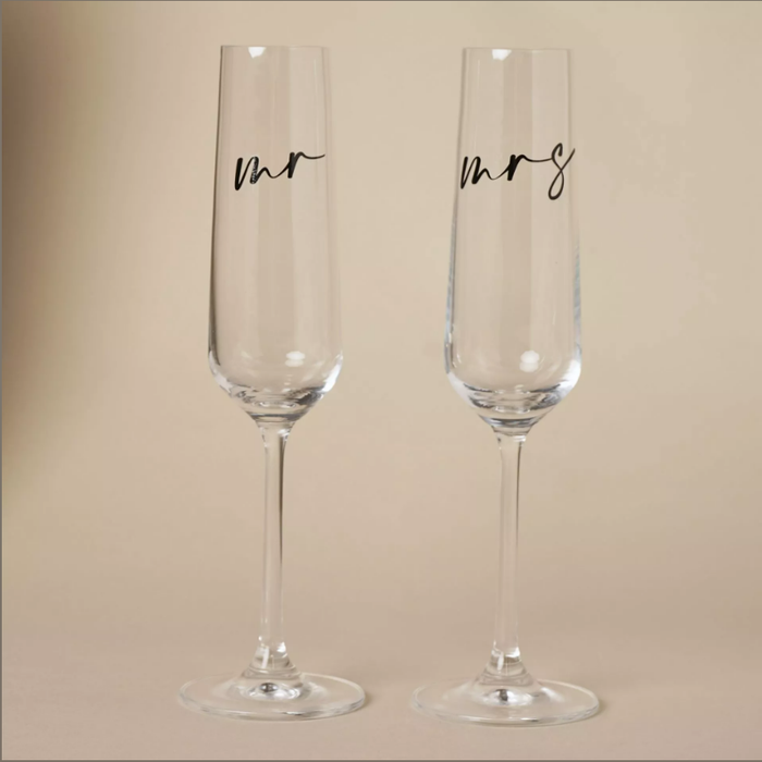Amore Champagne Flute Black Words - Set of 2 - Mr & Mrs