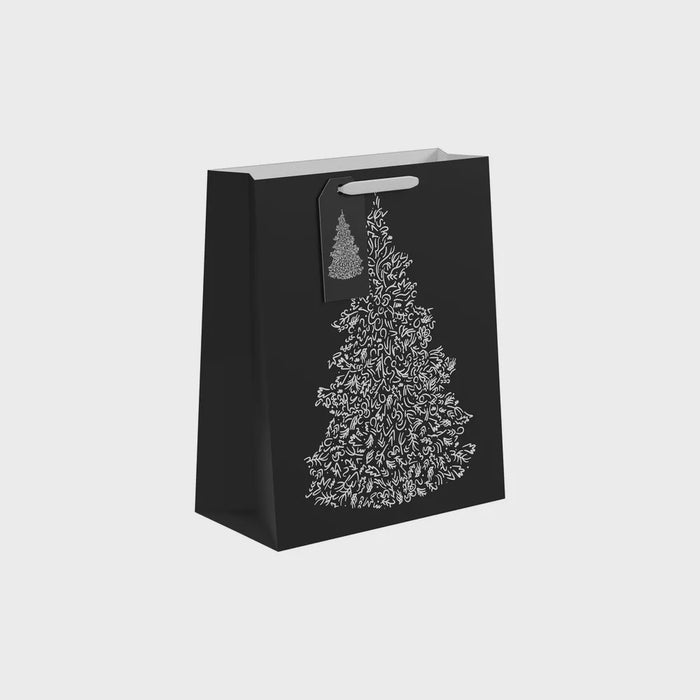 Black / White Christmas Tree Gift Bag L -33 x 26.5cm