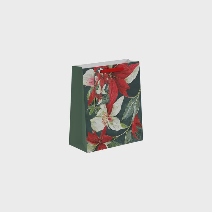 Red & White Pointsettia Gift Bag M - 25 x 21.5cm