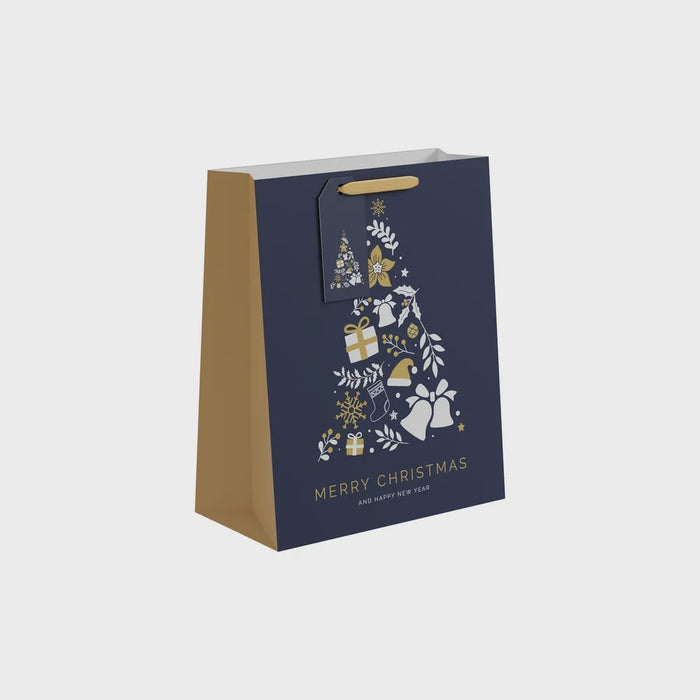 Blue & Gold Merry Christmas Tree L - 33 x 26.5cm