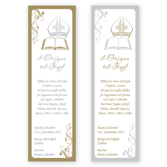 Bookmarks Personalized - Confirmation - Bible and Mitre