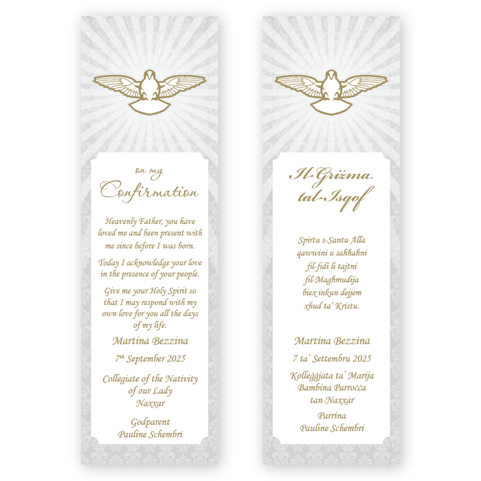 Bookmarks Personalized - Confirmation - Dove with Rays