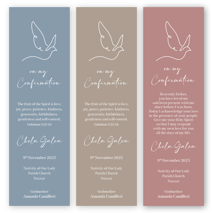 Bookmarks Personalized - Confirmation - Dove with Solid Background