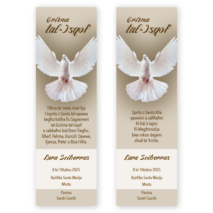 Bookmarks Personalized - Confirmation - Dove in Flight