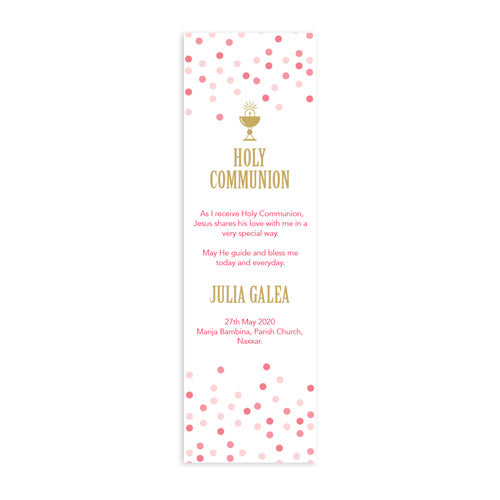 Bookmarks Fill-in - Holy Communion - Spots Design Pink