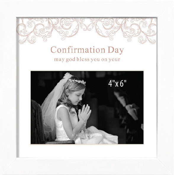 Confirmation Photo Frame/White Finish/Symbolic