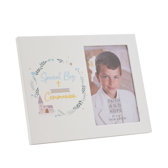 Faith & Hope Wreath Frame 4″ x 6″ – First Communion Boy