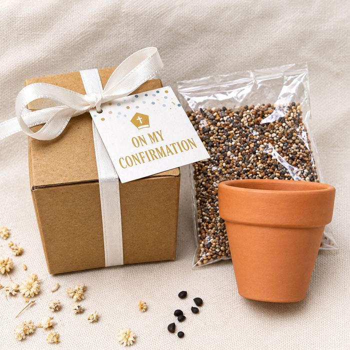 Terracotta Pot with Petunia Seeds - Confirmation Tag