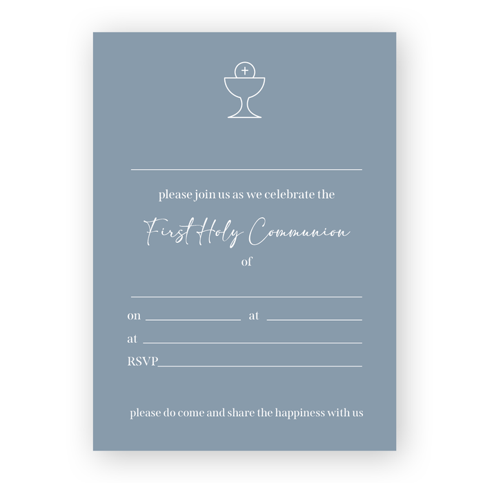 Invitation Fill-in - First Holy Communion - Chalice with Solid Background - Blue