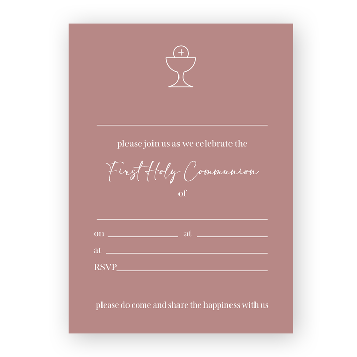 Invitation Fill-in - First Holy Communion - Chalice with Solid Background - Pink