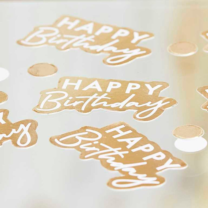 Gold And White Happy Birthday Confetti