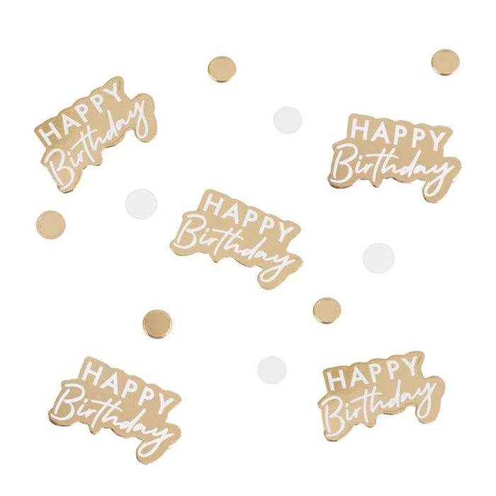 Gold And White Happy Birthday Confetti