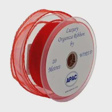Organza Ribbon with Wired Edge - Red - 30mm