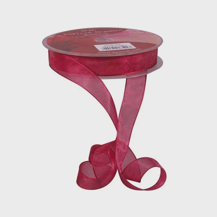 Organza Ribbon with Wired Edge - Burgundy - 15mm