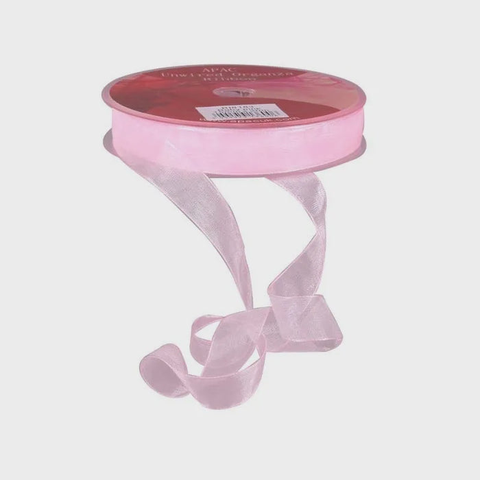 Organza Ribbon with Wired Edge - Baby Pink - 15mm