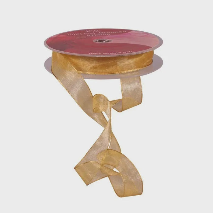 Organza Ribbon with Wired Edge - Gold - 15mm