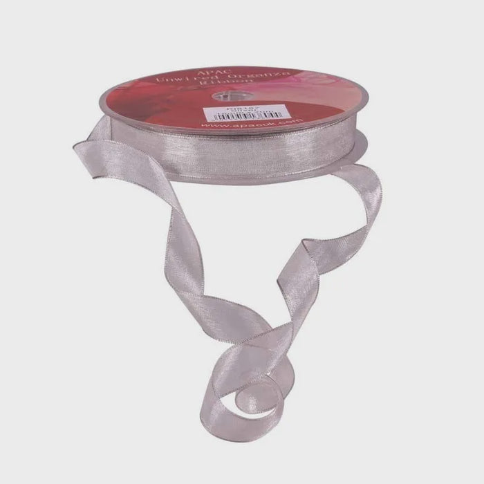 Organza Ribbon with Wired Edge - Silver - 15mm
