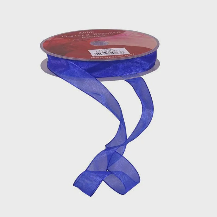Organza Ribbon with Wired Edge - Royal Blue - 15mm