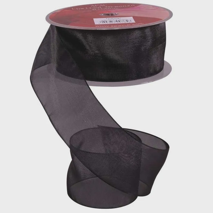 Organza Ribbon with Wired Edge - Black - 38mm