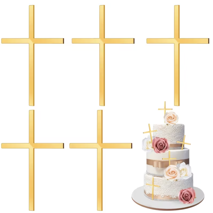 Acrylic Cake Topper - Cross - Gold 6mm