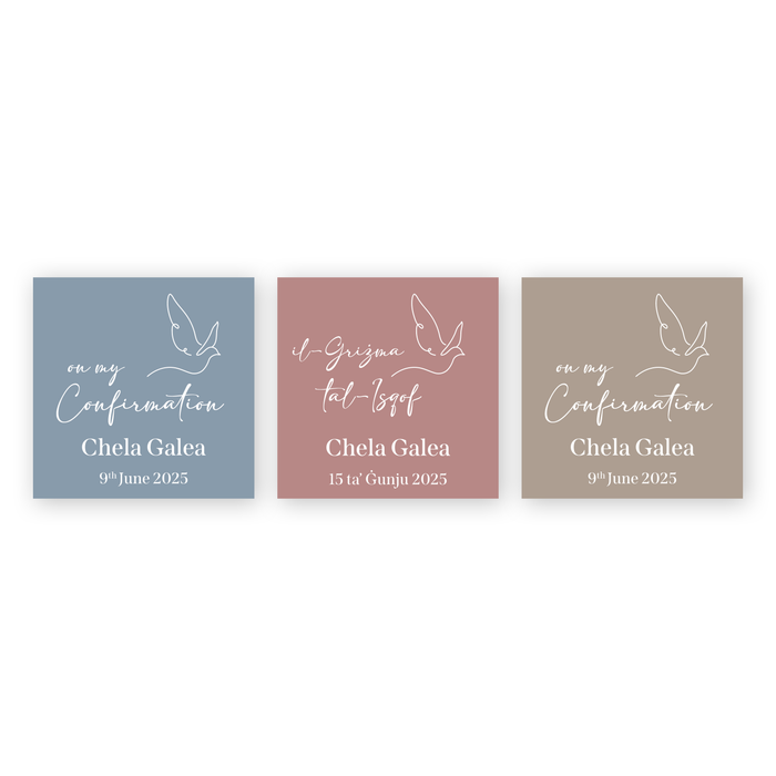 Tags Personalized - Confirmation - Dove with Solid Background