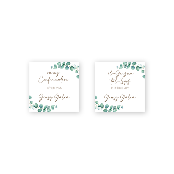 Tags Personalized - Confirmation - Eucalyptus Wreath and Cross