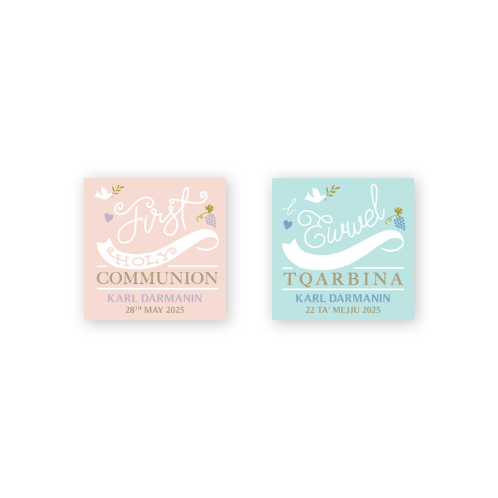 Tags Personalized - First Holy Communion - Peace Design Solid Background