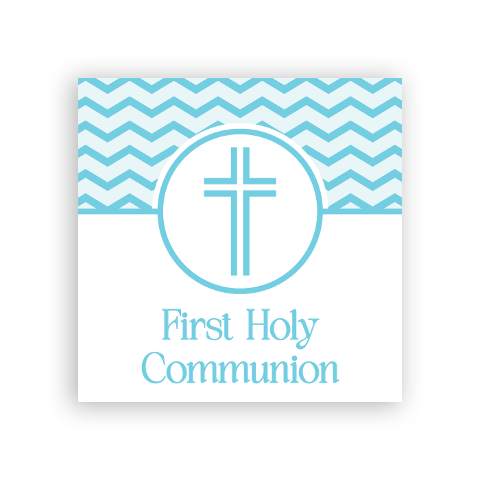 Tags Fill-in - First Holy Communion - Cross and Chevron - Blue