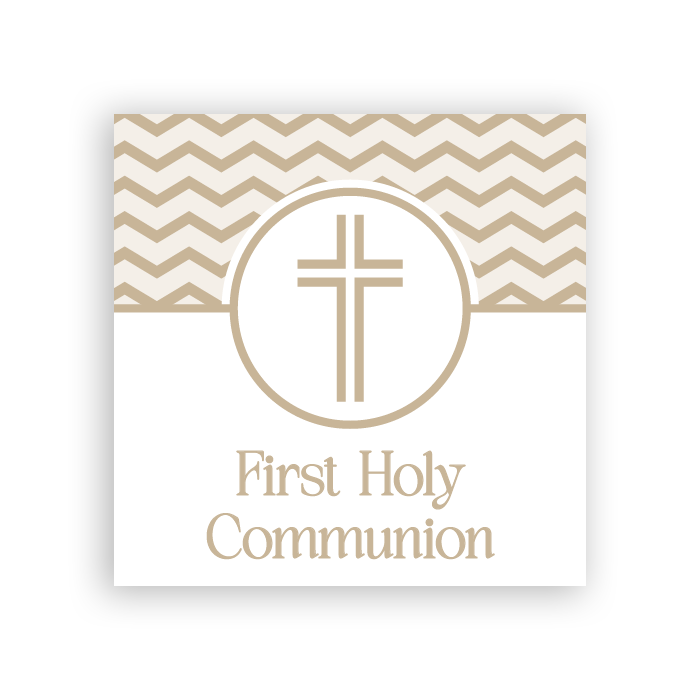 Tags Fill-in - First Holy Communion - Cross and Chevron - Taupe