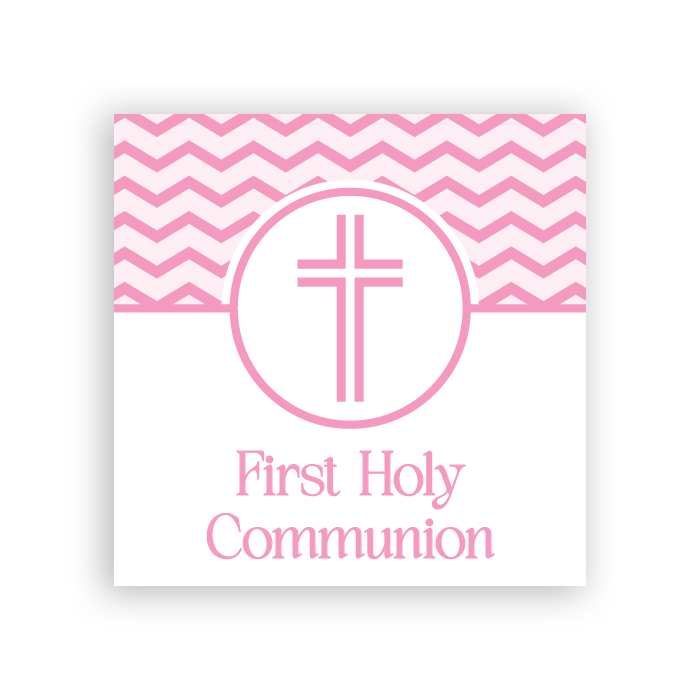 Tags Fill-in - First Holy Communion - Cross and Chevron - Pink
