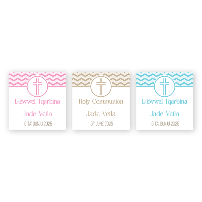 Tags Personalized - First Holy Communion - Cross and Chevron
