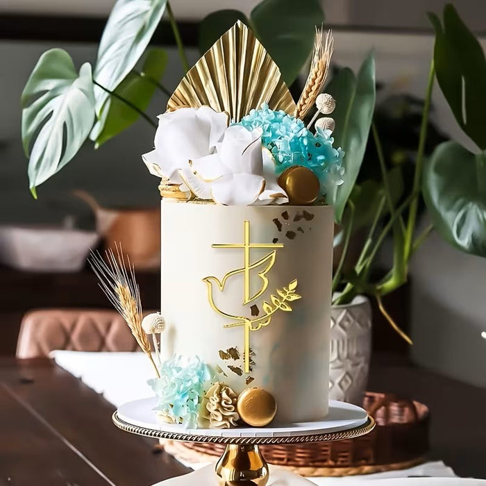 Gold Dove, Cross and Olive Branch Cake Topper