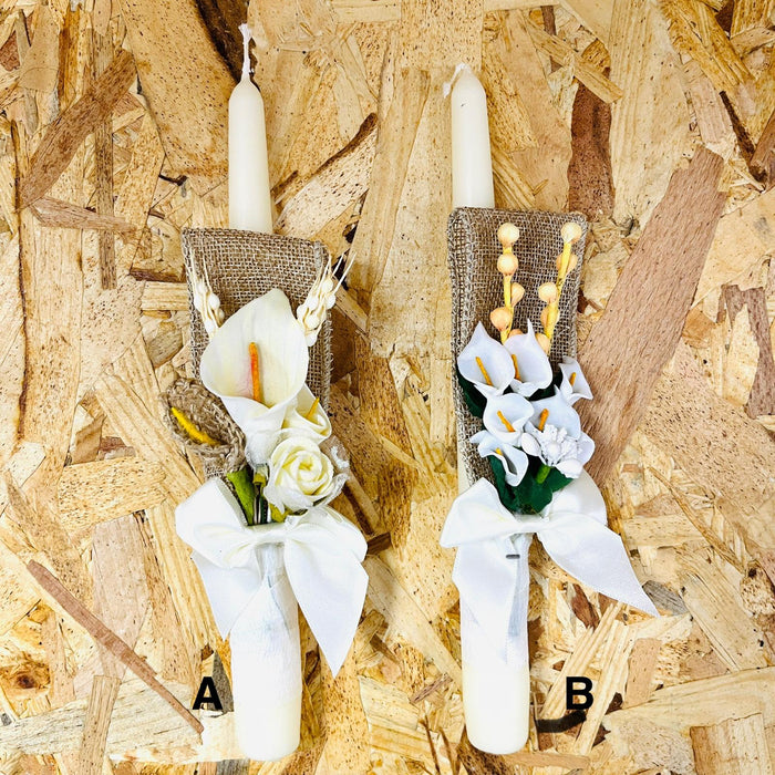 Boys Candlesticks - Ivory Burlap